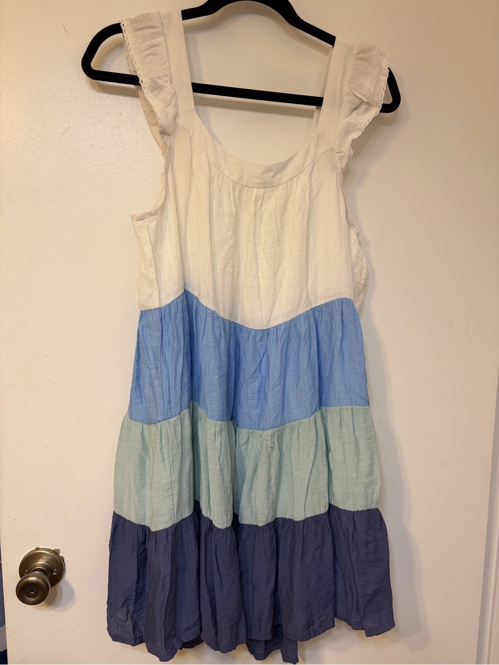 Women Tiered Sundress in White and Blue